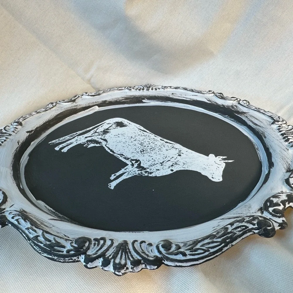 Silver platter hand painted to a French country tray.